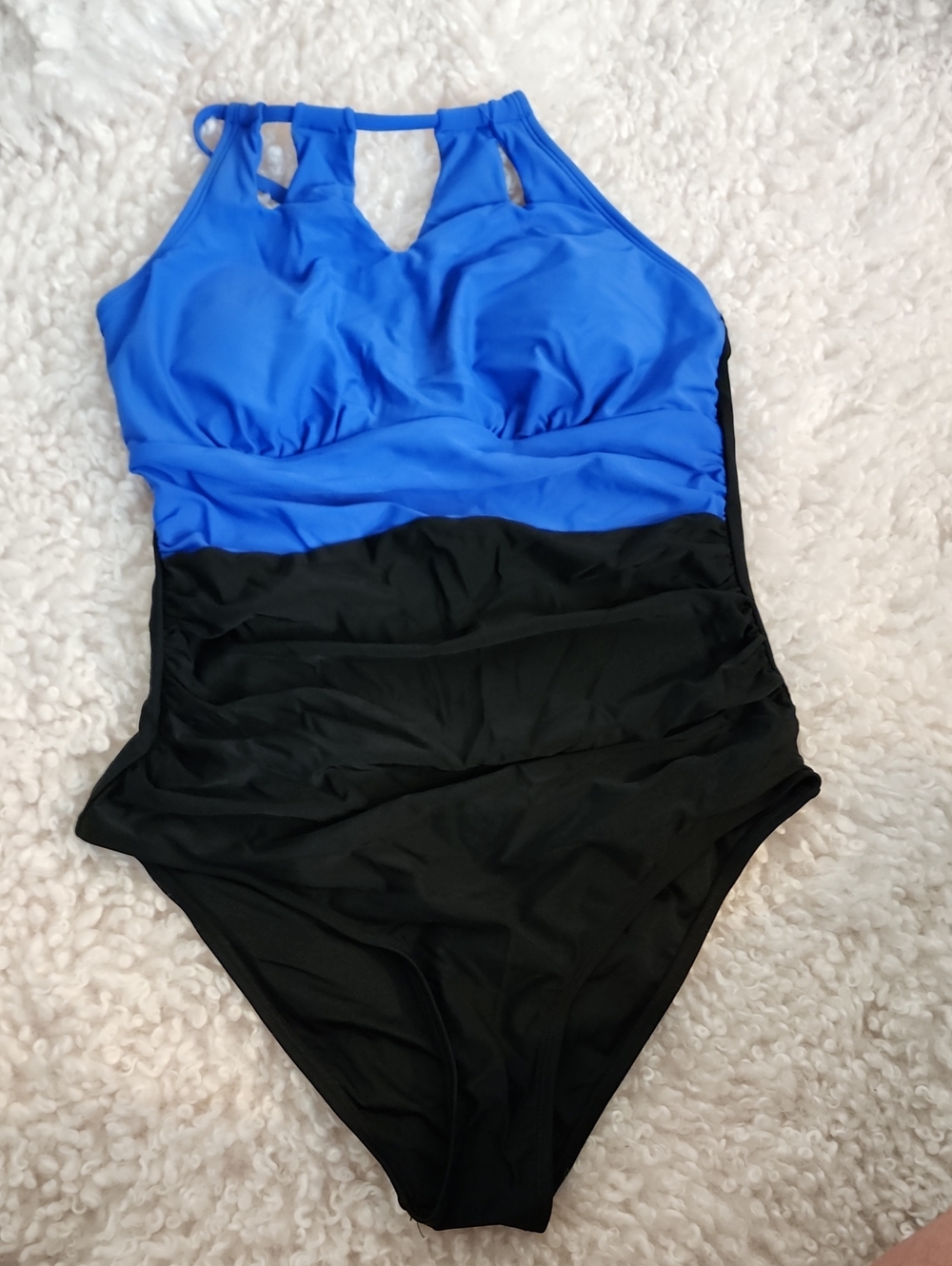 Cupshe Blue and Black Halter One-Piece Swimsuit.  Size M. NWT